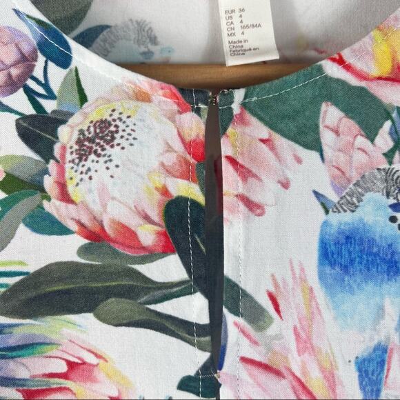 H&M Womens Dress Size 4 White Floral Ruffle Sleeve Viscose Tropical - Picture 5 of 8